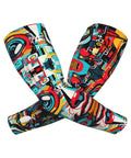 Fresh Ride Out Ice Silk Arm Sleeves Boasting Fly Mechanical Face Prints For Solid Sun Defense And Road Burn Guard Ultra Lightweight Airy Stretch Fit Daily Commuting Cycling Gear featuring vibrant mechanical prints.