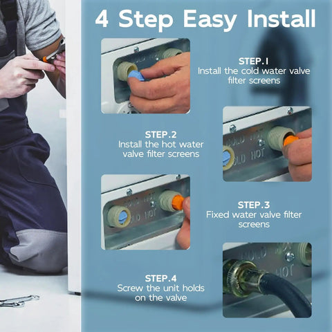 4 step guide to install Washer Water Inlet Valve Filter Screens Inline Screen Replacement 2 Pack For Fast Clean Water Flow And Longer Life Replacing AP5202486 1810261 PS3618281