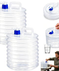 Collapsible Water Container with Spigot and Foldable Accordion Design, pouring water, used for camping and emergency prep.