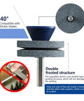 Double Layer Corundum Lawn Mower Blade Sharpener for Any Drill showing dual grindstone design and drill attachment