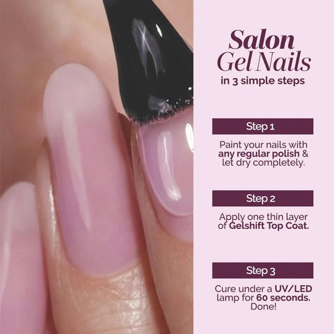 Close-up of a brush applying top coat for GelShift Transformative Top Coat And Foldable UV Lamp Set For Gel Nails Quick 60 Second Cure