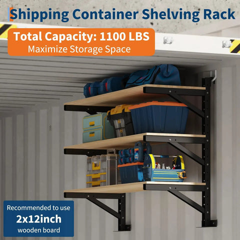 Heavy Duty Container Hanging Shelves 2 Pack No Drill Vertical Storage Racks For Building Materials And Workshop Tools Reinforced Steel Rack System Built Tough As Nails To Crush The Clutter In Your Shop with tools organized on shelves.