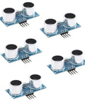 5-Pack HC SR04 Ultrasonic Ranging Module Plus With UART I2C And 1-Wire Support, arranged on white background