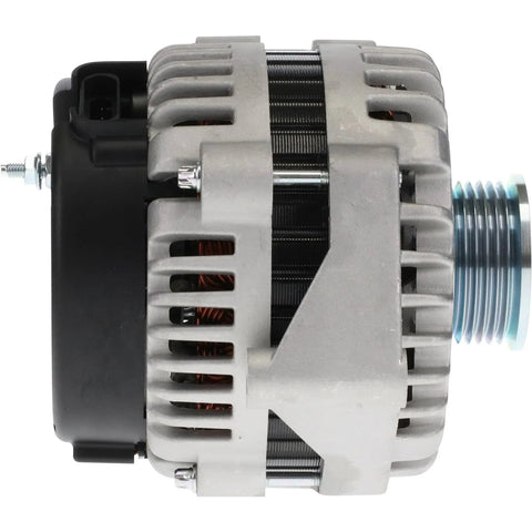 Side view of Beefed Up 255 Amp High Output Alternator For Chevy Silverado Isuzu Hummer Saab 1999 To 2015, visible S6 pulley
