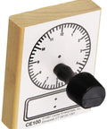 Top Shelf High Grade Digital And Analog Clock Stamp Teaching Telling Time Activities with black knob and wooden base.