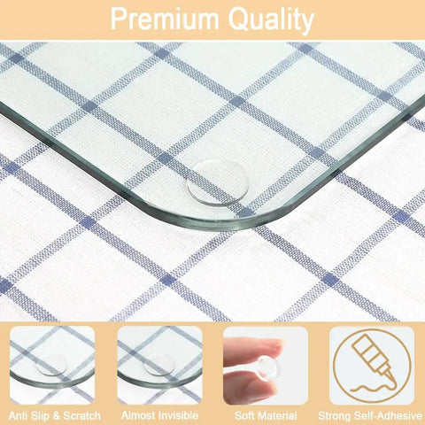 Heavy Duty Self Adhesive Clear Furniture Bumpers Keep Your Glass And Wood Tables Totally Solid While Blocking Ugly Scratches And Annoying Slips Around The House Darn Effective And Completely Invisible on a glass table.