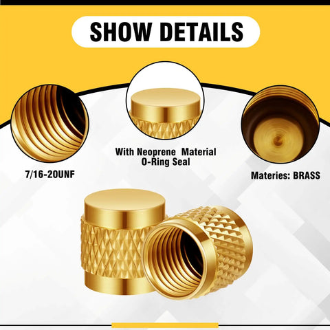 Bulk Pack Of 50 Quarter Inch Flare Brass Valve Caps With Neoprene O Ring Seal For HVAC And Plumbing That Rocks Round Compression Caps Leak Proof Easy Replacement For Refrigerant Lines And Industrial Projects