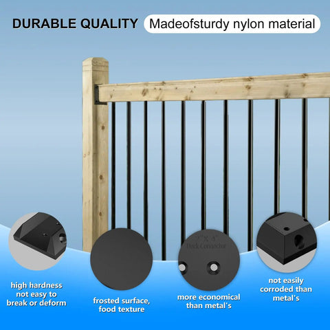 Ten Pack Deck Railing Bracket Connectors For 2x4 Posts 1.5 By 3.5 Inch Nylon shown with wooden railings