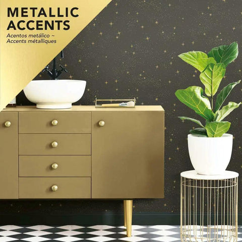 Upon A Star Black And Metallic Peel And Stick Wallpaper Easy Install On Smooth Walls Removable No Residue in kitchen view