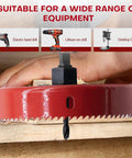 Beefy Bi-Metal Hole Saw Kit With Arbor For Metal Wood And Plastic, 2-1/2 Inch (64mm) cutting through wood, attached to drill