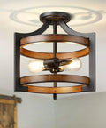 Semi Flush Mount Ceiling Light Fixture With Detachable Chain In Dope Farmhouse Metal Wood Grain Finish Two Light Pendant Style