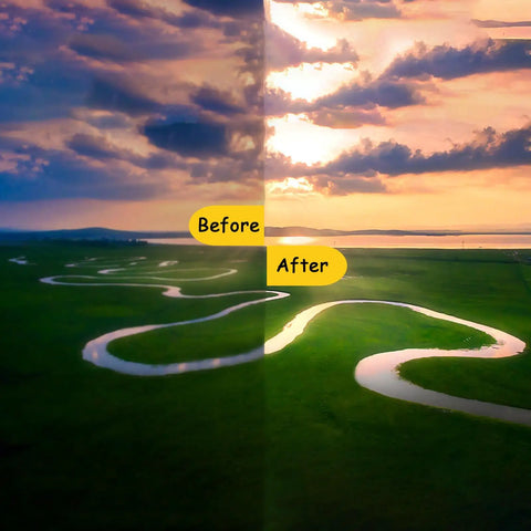 Before and after landscape image using Clip On CPL Polarized 37mm Phone Camera Lens With HD Optical Glass Anti Glare For IPhone Samsung.