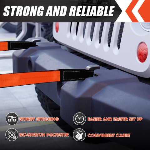 Heavy Duty Lift Sling Straps 2x15Ft Pack 18800 Pound Capacity Eye To Eye Nylon Rigging Straps shown securing a vehicle bumper