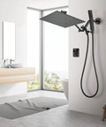 All Metal Dual Shower Head Combo With 12 Inch Rainfall Shower Head And Handheld, Matte Black Finish in elegant bathroom setting