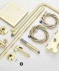 UBNMIUBV Shower System, Brushed Gold Shower Faucet Rainfall Shower Faucet Bathtub Mixer Tap parts including showerhead and hoses.