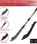 Beefy 53 Inch Chinese Podao Halberd Polearm With Hand Forged High Carbon Steel Blade and Antiqued Hardwood Handle