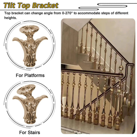Tilt top bracket for Heavy Duty Deck Banister Column 8 Pack With Adjustable Angle Brackets and Beefy Floor Mount Base.