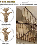 Tilt top bracket for adjustable staircase railing in gold finish, 37 inch height for banister spindles and secure support.