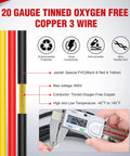 Heavy Duty 50 Foot 20 AWG 3 Core Electrical Wire Featuring Solid Tinned Copper And Sleek Red Black Yellow Jackets for flexible use and high conductivity.