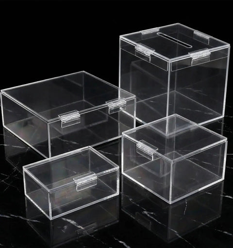 Clear storage boxes with 4 Pcs Transparent Acrylic Hinges Self Adhesive For Aquarium Lids And Craft Projects Large 2.56 By 1.57 Inch Clear Plastic Hinges No Fuss Install Durable And Reusable For DIY