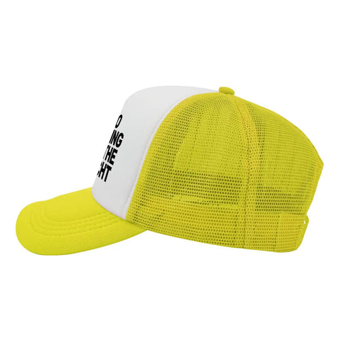 Side view of Yellow Breathable Trucker Hat For Men, Dope Athletic Cap Built For Sports And Outdoor Adventures with mesh back
