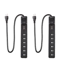 Six Outlet Surge Protector Power Strip With Two USB Ports Two Foot Cord 500 Joule Protection Black Finish 2 Pack