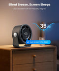 Rechargeable Small Desk Fan With Quiet 35dB Breeze, Touch Control Display on nightstand, auto screen-off feature