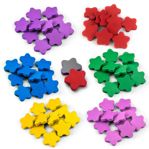 Colorful star-shaped magnetic counters from the Magnetic Ten Frame Set 74 PCS for Kids Ages 5 to 7, Classroom Math Must Have Counters.