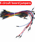 65 jumper wires from All In One Breadboard Starter Kit With 400 And 830 Breadboards, 140 Jumper Wires, 65 Flexible Jumpers
