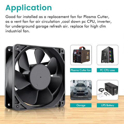 Beefy 120x120x38mm 24V Brushless DC Industrial Cooling Fan for plasma cutters, PC cooling, black fan with application images