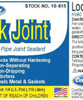 Blue Pro Grade Pipe Joint Sealant For NPT Threads Lock Joint Leak Proof Sealant 1/4 Pint label with usage details and warnings