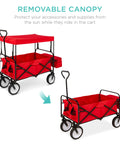 Foldable Outdoor Utility Wagon with Canopy for Beach, Picnic, Camping, Tailgates Removable Shade, 150 lb Capacity in Red
