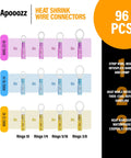 96 Piece Heat Shrink Wire Connectors Kit with Insulated Ring Terminals Waterproof Crimp Set displayed with color coding