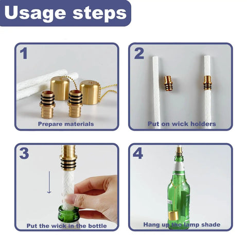 Step-by-step guide to assembling Outdoor Wine Bottle Torch Kit Two Pack With Long Life Wicks Brass Wick Holders And Caps.