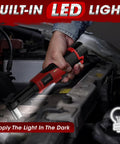 Extended 18V Cordless Ratchet Wrench With 4 Inch Neck 550 RPM 40 Ft Lbs Torque used under a car hood with LED light