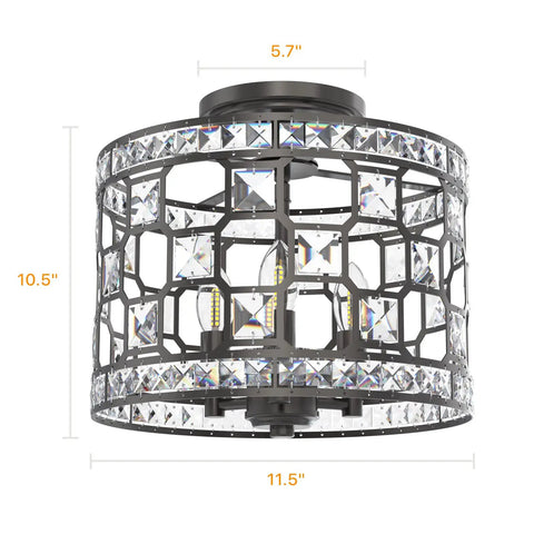 Crystal Decor Semi Flush Mount Ceiling Light Fixture In Modern Farmhouse Style, Easy Install For Bedroom, Dining Room, Hallway, And Living Areas, Elegant Glass Crystals, Classic Design, 11.8 Inch Diameter