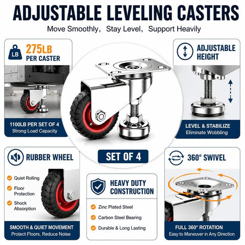Heavy Duty 4 Inch Leveling Plate Caster Wheels Silent Double Ball Bearing Silky Smooth Roll Floor Saver Built Tough for leveling.