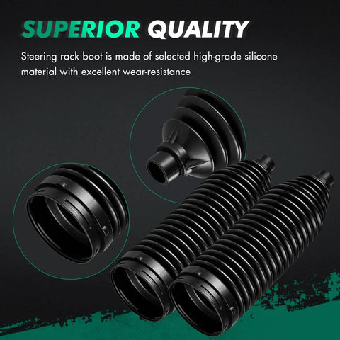 Steering Rack And Pinion Tie Rod Boot Kit 2 Piece For Chevy Silverado 1500 2WD Tahoe Suburban Avalanche GMC Sierra 1500 Yukon Escalade Nissan Quest Dakota Durango Direct Fit For 1999 To 2014 GM Full Size Trucks And SUVs showing silicone material