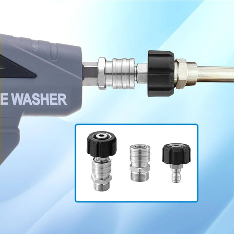 RIDGE WASHER pressure washer adapter set on gun with stainless steel M22 to 1/4 inch quick-connect; includes 4 pieces.
