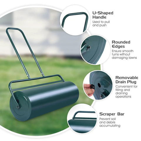 24 Inch Lawn Roller With 13 Gallon Capacity Heavy Duty Steel Yard Roller For Garden And Park Lawns Removable Drain Plug Tow
