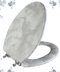 Elongated Marble Toilet Seat With Zinc Alloy Hinges Easy Install And Clean Anti Pinch Safety Durable Gray Finish For Most Elongated Bowls Plus Quiet Close Lid Easy Wipe And No Pinching Design Grab And Go Ready To Use