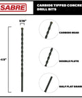 Sabre Tools masonry drill bit 3/16 in x 5-1/2 in, carbide tipped, double flute, half-flat shank, 10-pack (front view)