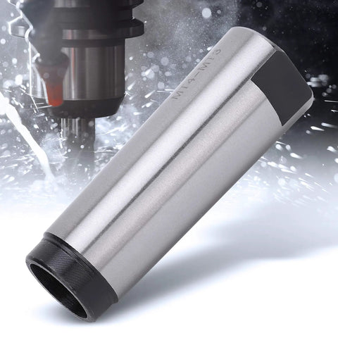 Side view of MT4 to MT3 Morse taper drill sleeve reducing adapter in silver high-speed steel