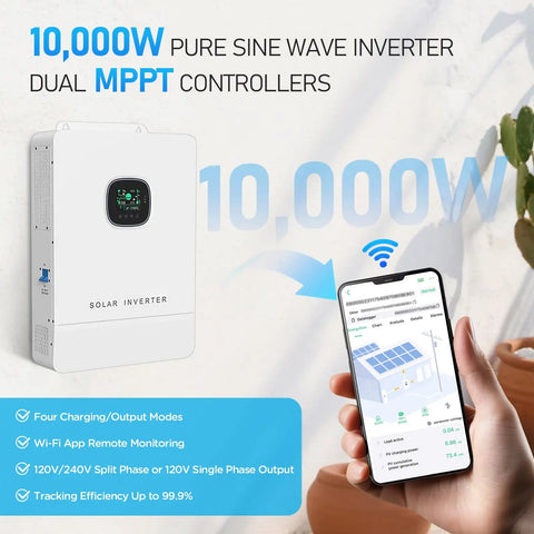 Complete 10 Kw Whole House Off Grid Solar Kit With 15 36 Kwh LifePo4 Battery And 4920 Watt Panels, showing 10000W pure sine wave inverter.
