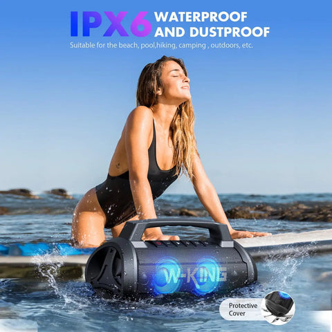Party-Ready 120W Bluetooth Speaker With IPX6 Waterproof Build on surfboard at beach
