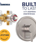 HammerHead solid metal brushed-nickel single-handle shower trim kit with rough-in valve and brass body (front view)