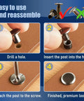 Assembly steps for Silvery Chicago Screws Leather Rivets Kit 130 Sets 7 Sizes M4 M5 M6 M8 M10 M12 M15 And 3 Screw Lengths