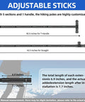 Beefy Five Section Tactical Hiking Stick With Adjustable Walking Staff Aircraft Aluminum 6061 T6 Build Knurled Slip Grip dimensions