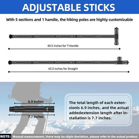 Beefy Five Section Tactical Hiking Stick With Adjustable Walking Staff Aircraft Aluminum 6061 T6 Build Knurled Slip Grip dimensions