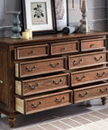 Wooden dresser with 8Pcs Bail Drawer Handles Set Center To Center 3.5 Inch Hole Spacing Bronze Antique Drop Pulls For Desks And Cabinets